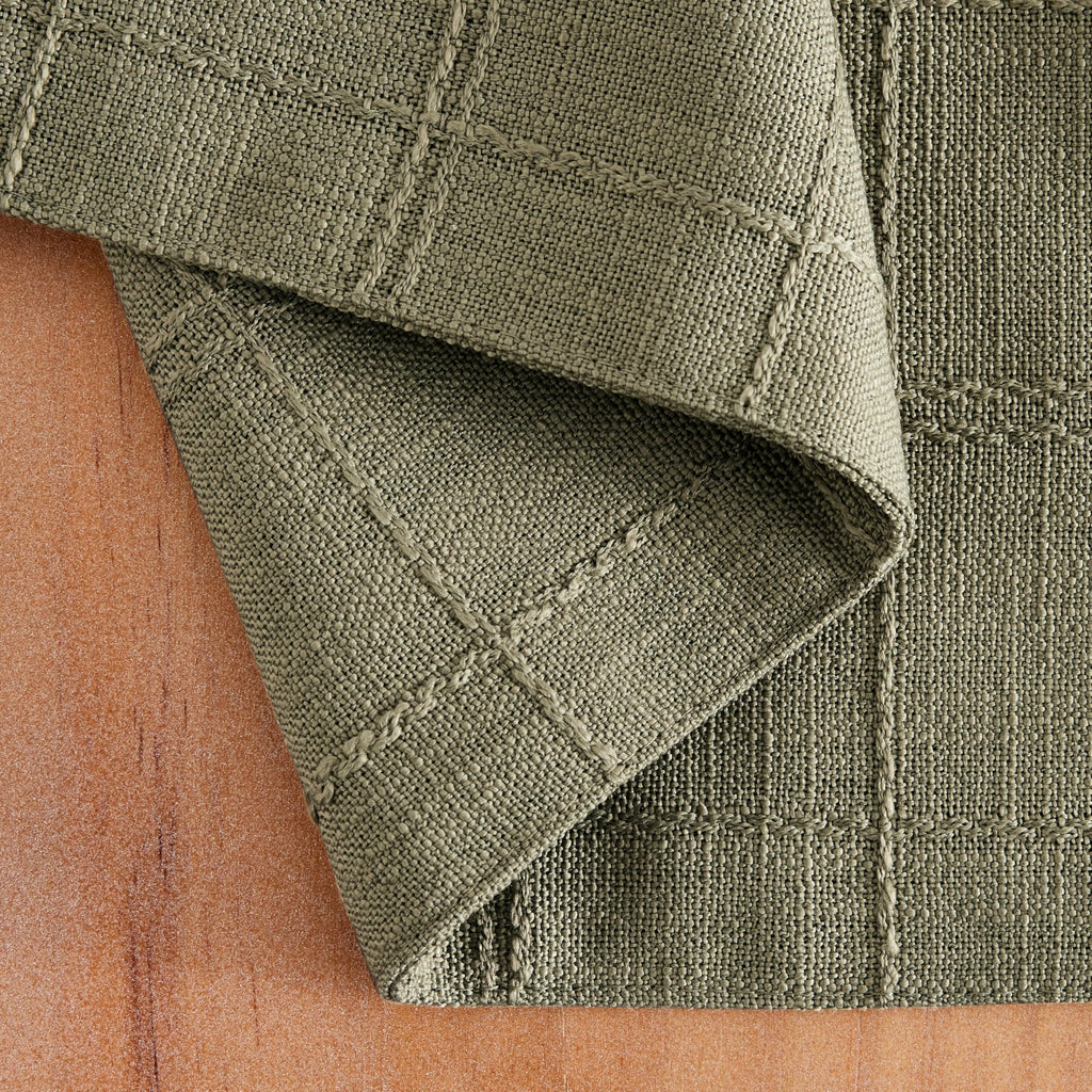 Linen Checked Farmhouse Placemats Set of 4, Olive 13x19in