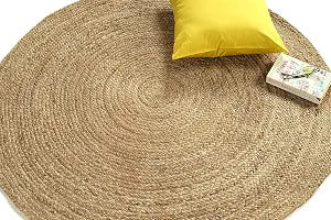 Jute Area Rug 6ft Round Handwoven Natural Braided Rustic Reversible