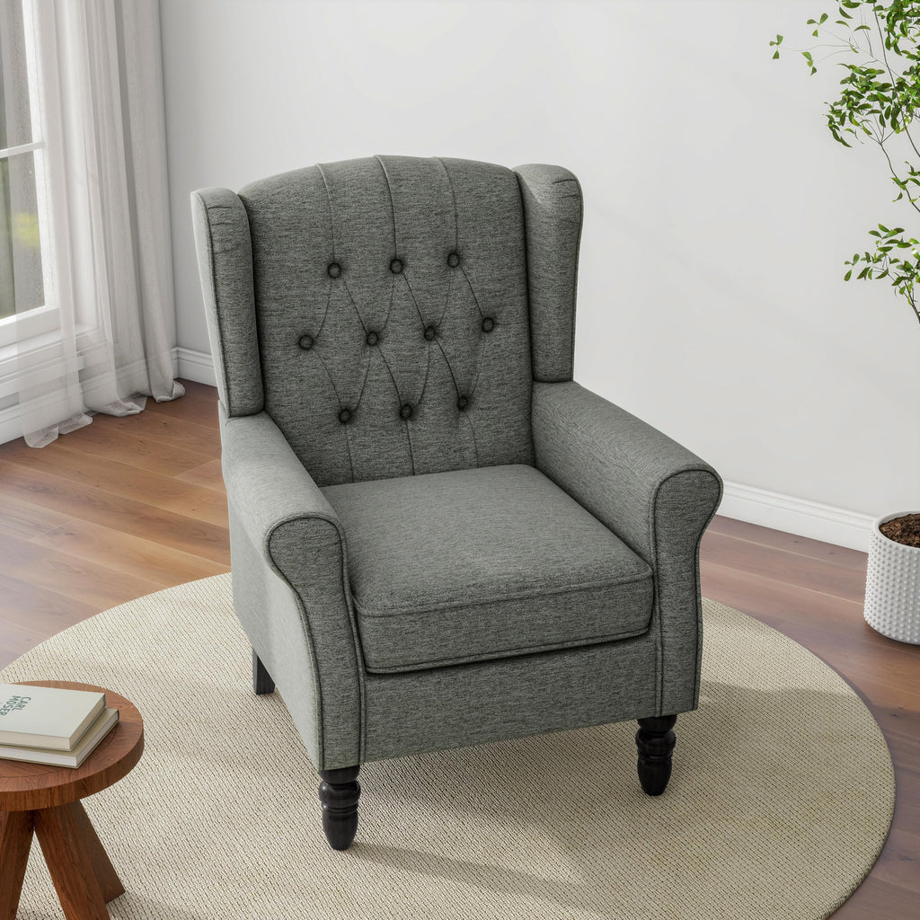 Chenille Wingback Accent Chair, Tufted High Back Armchair, Grey