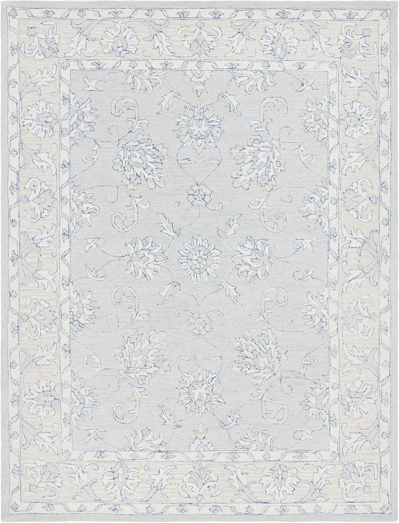 Micro-Loop Area Rug - 9' x 12', Blue & Beige, Handmade Wool