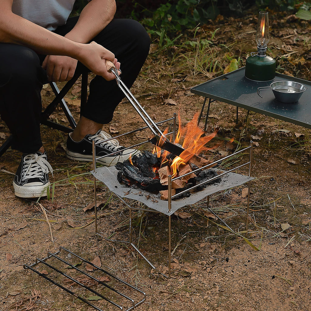 Portable Mesh Fire Pit with Cooking Grate (L 12.4'' x W 12.4'' x H 11.2''), Carry Bag