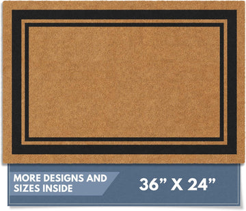 Natural Coco Coir Non-Slip Doormat (24x36, Border) | Heavy-Duty Welcome Mat with Rug-Grip Backing for Front Door