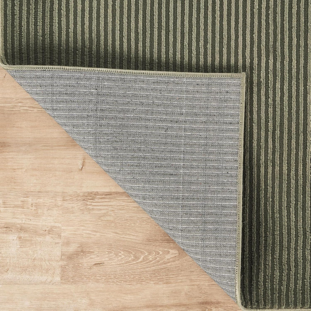 Plush Deco Collection Green Area Rug - Textured Stripe Design, Machine Washable, Non-Shedding, Easy to