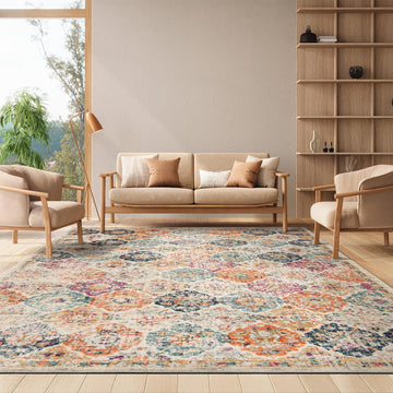 Madison X-Large Area Rug - 12' x 15', Cream & Multi, Floral Medallion Distressed Design, Non-Shedding & Easy Care
