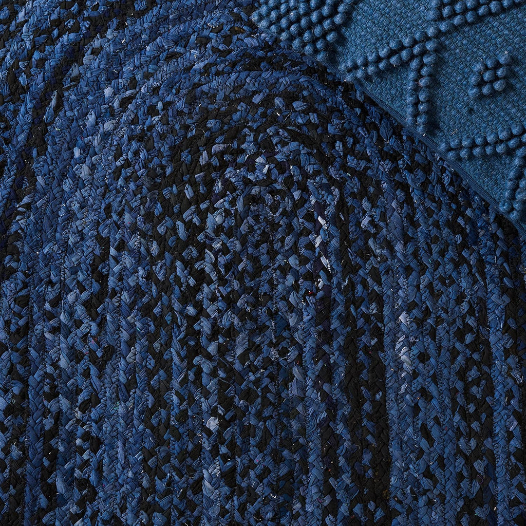 Braided Cotton Oval Rug 6'x9', Farmhouse Navy & Black BRD452N