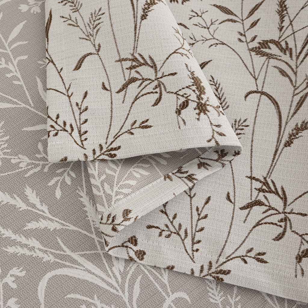 Brown Fall Curtains - Linen Jacquard Botanical Branch Vintage Cottage Core Light Filtering French Country Rustic