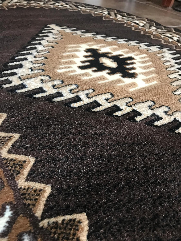 Southwest Native American Indian Oval Area Rug Chocolate Brown Design D143 (3 Feet X 4 Feet 7 Inch)