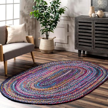 Tammara Blue Multicolor Ombre Braided Area Rug, Oval 4' x 6'