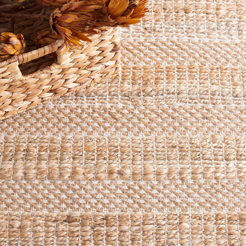 Natural Fiber Collection Area Rug - 10' x 14', Ivory & Natural, Handmade Boho Farmhouse Rustic Jute & Cotton Jute