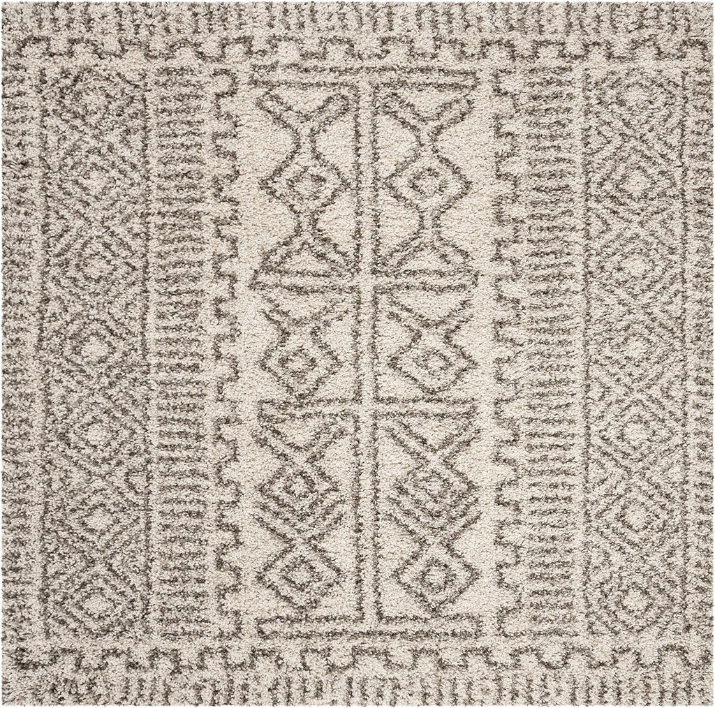 Hudson Shag Collection Area Rug - 3' Square, Ivory & Grey, Moroccan Design, Non-Shedding & Easy Care, 2-inch Thick