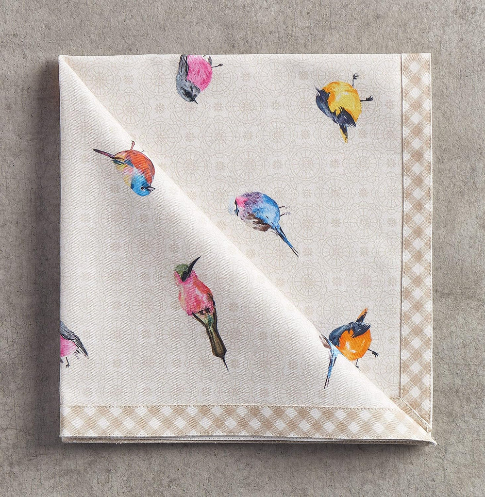 Birdies on Wire Bundle Set 100% Cotton Set of 4 Napkins (20 Inch by 20 Inch) and Set of 4 Place Mats (13 Inch by 19