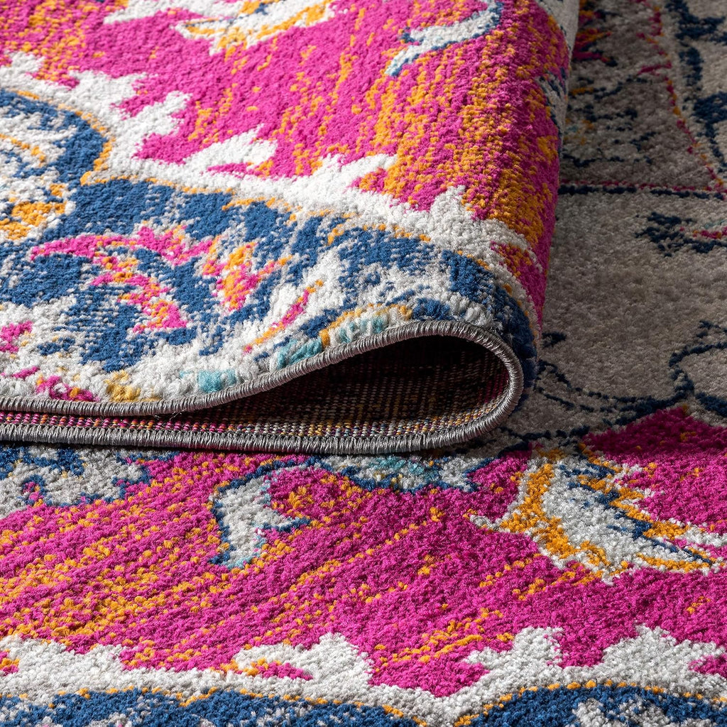 Boho Vintage Multi Indoor Area Rug, Bohemian Flair Medallion, Chic, Floral, High Traffic, Pet Friendly