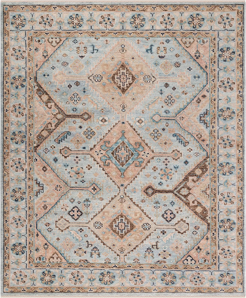 Samarkand 8' x 10' Light Blue/Beige Hand-Knotted Traditional Oriental Premium Wool Dining Area Rug