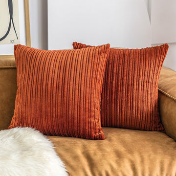 Fall Decor Super Soft Striped Corduroy Throw Pillow Covers Large Sham Cushion Cover Living Room, 2 Pcs, 22" x 22"