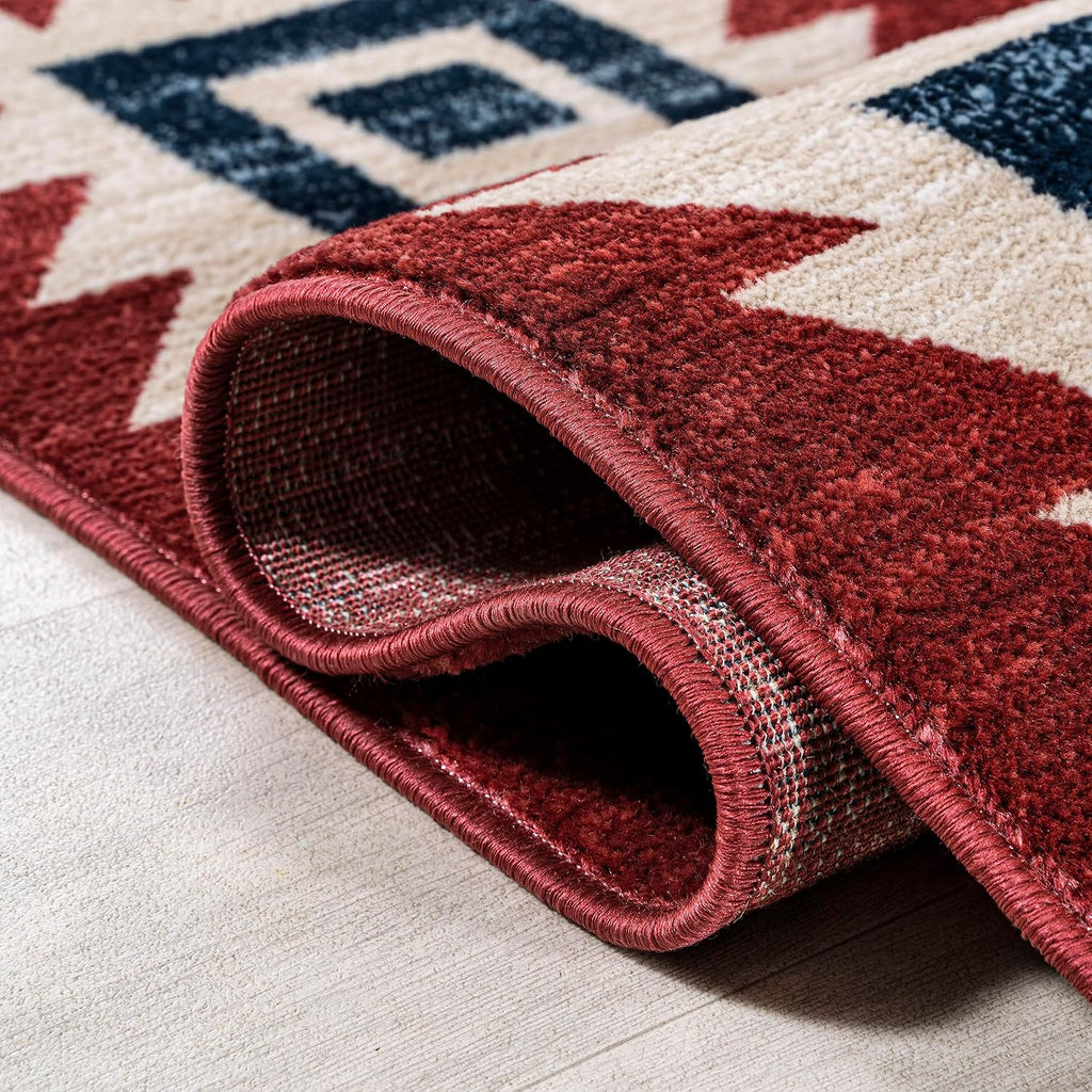 Medallion Southwestern Indoor Area Rug Red/Navy/Cream, Serape, Easy-Cleaning, High Traffic, Pet-Friendly