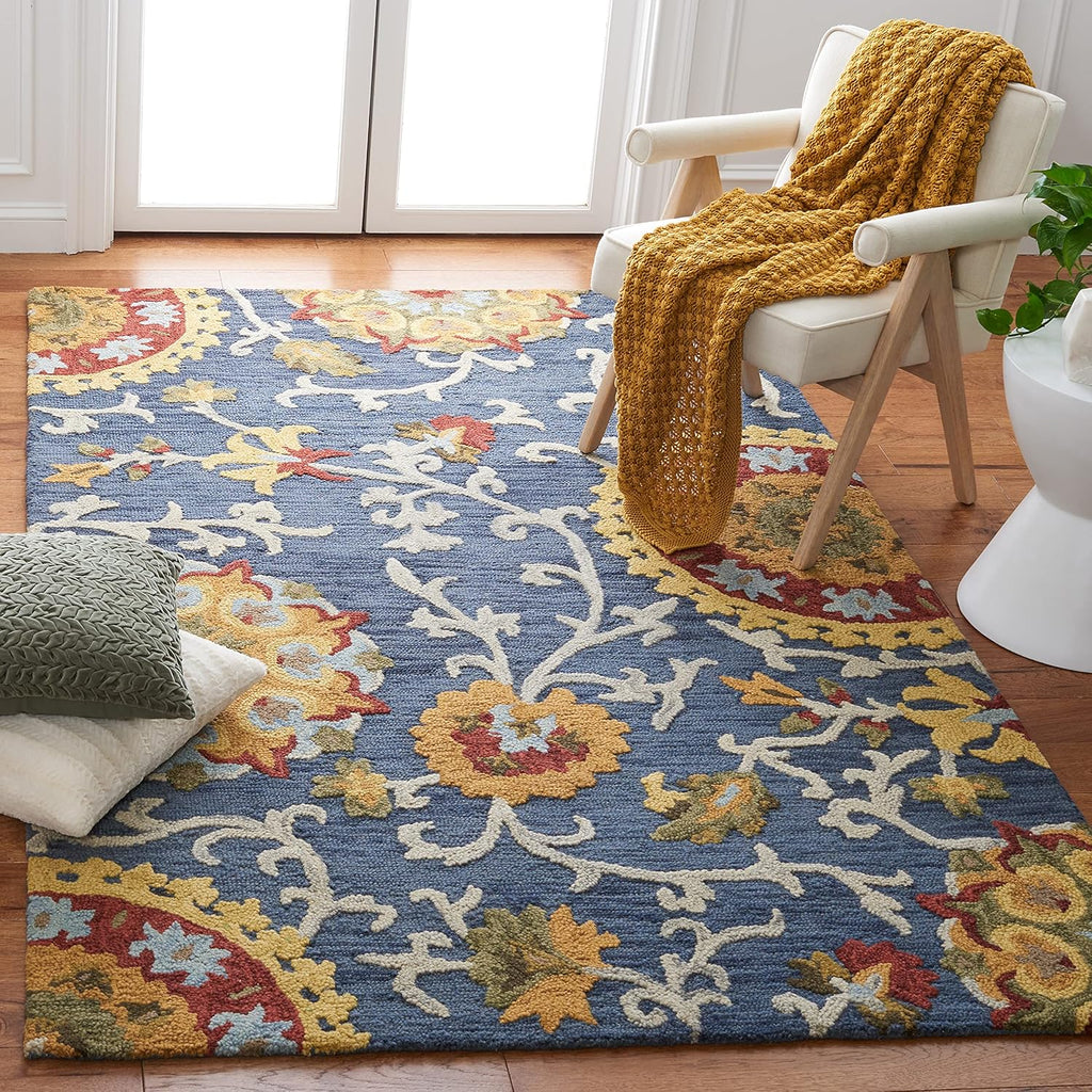 Blossom Area Rug - 9' x 12', Navy & Multi, Handmade Wool