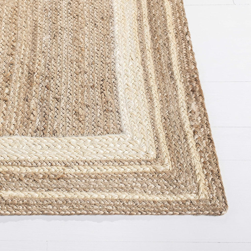 Natural Fiber Collection Area Rug, Ivory & Natural, Handmade Border Farmhouse Jute, Ideal for High Traffic