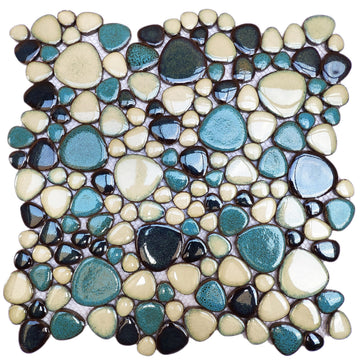 Pebble Tiles 5 Sheets, Aqua Teal Blue Mosaic Tiles for Accent Wall Backsplash, Pebble Tile Shower Floor