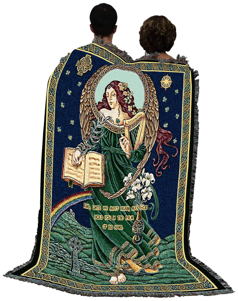 Irish Blessing Blanket - Until We Meet Again - Sympathy Celtic Gift Tapestry Throw Woven from Cotton - Made in The