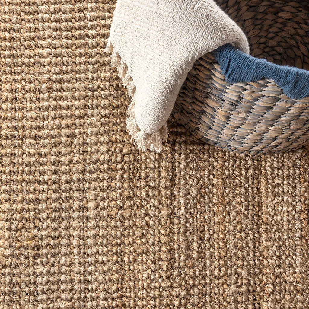 Pata Hand Woven Chunky Jute Natural Area Rug, 9x12, Bohemian, Rustic, Cottage, Easy-Cleaning