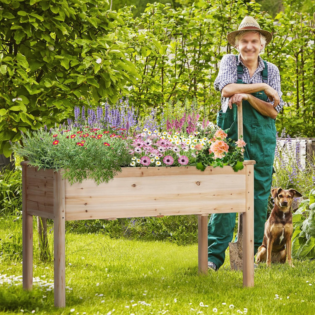 Raised Garden Bed 1Pcs Elevated Wood Planter Box Outdoor, Wood | Fir wood with black non-woven fabric liner offers