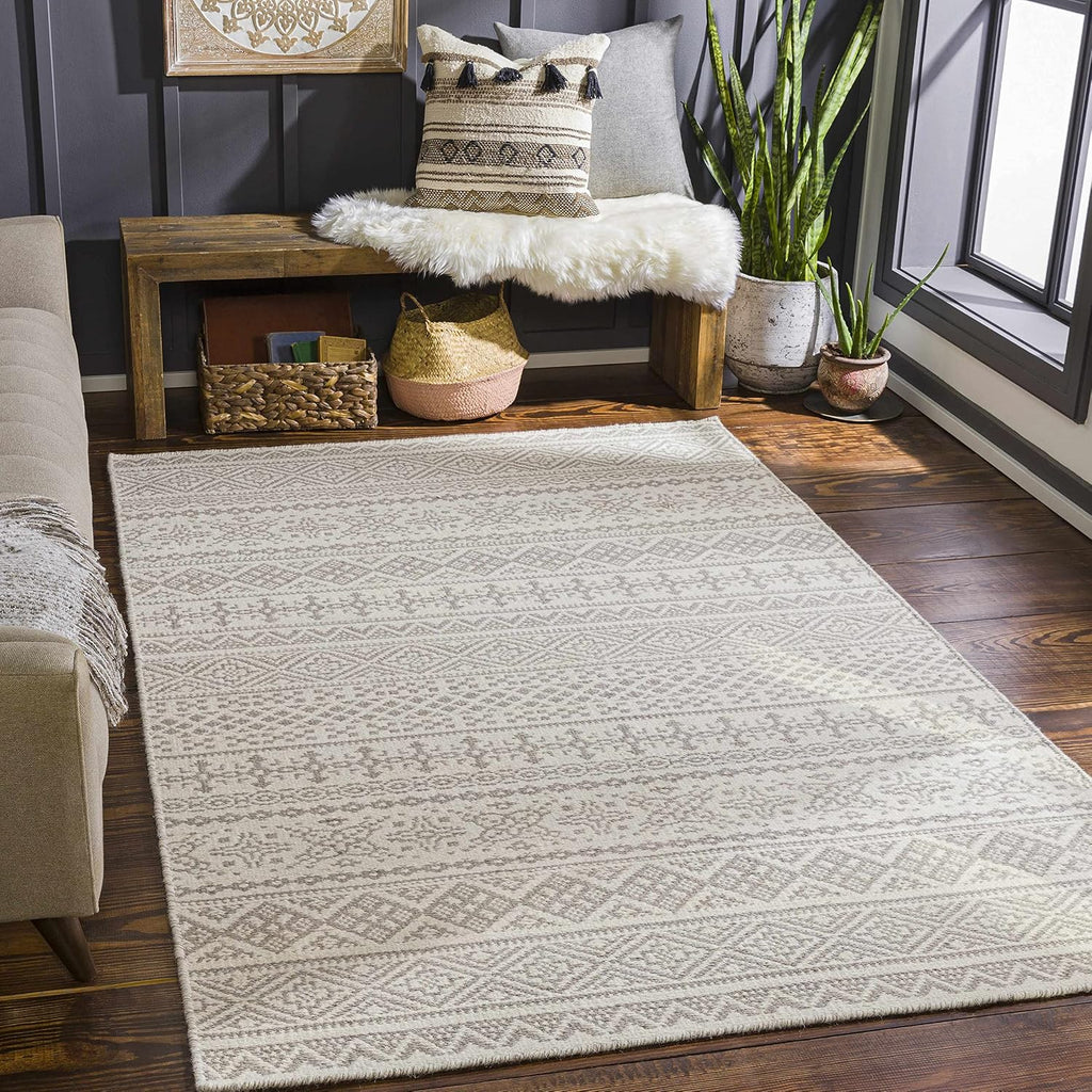 Orange Wool Hallway, Kitchen Runner Rug - Geometric Diamond Striped Border Medallion - Bohemian Transitional Tribal