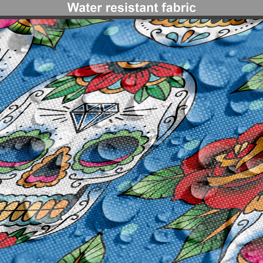 Sugar Skull Fabric by The Yard, Retro Style Mexican Cultural Pattern on Polka Dots Rose Bouquets Skeletons