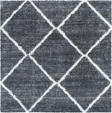 August Shag Collection Area Rug - 6'7" Square, Dark Grey & Ivory, Trellis Design, Non-Shedding & Easy Care, 1.25-inch