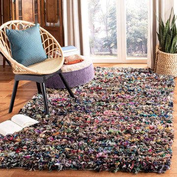 Rio Shag Collection Area Rug - 6' Square, Grey & Multi, Handmade Decorative, 3.5-inch Thick Ideal for High Traffic