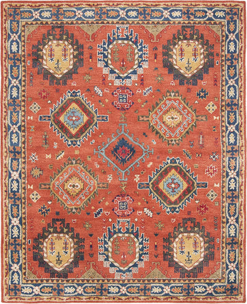 Heritage Area Rug - 10' x 14', Rust & Navy, Handmade Wool, Traditional Design