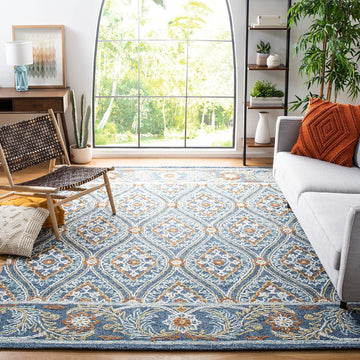 Blossom 10' x 14' Navy/Yellow Handmade Premium Wool Dining Area Rug