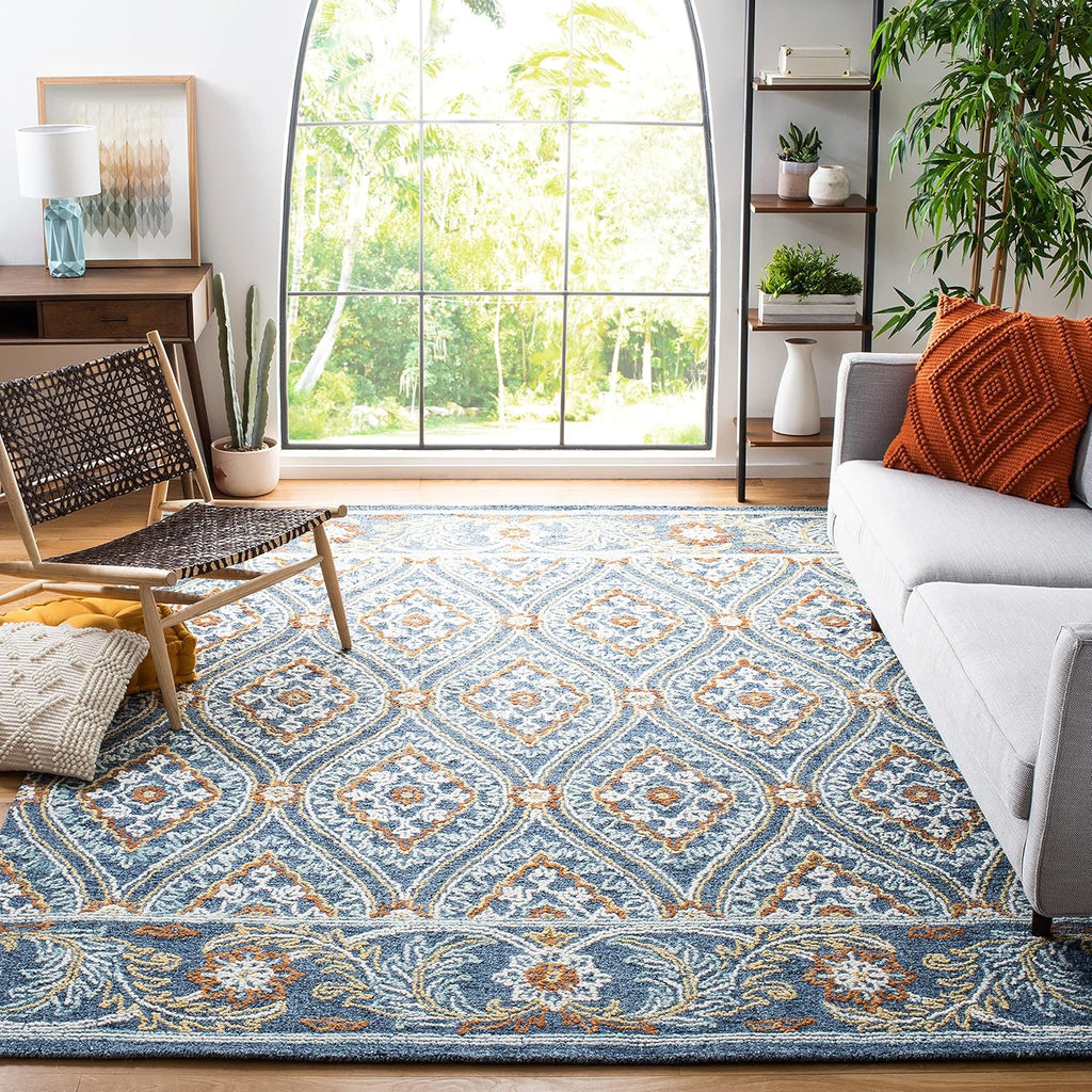 Blossom Area Rug - 9' x 12', Navy & Yellow, Handmade Wool