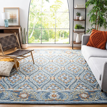 Blossom Collection 10' x 14' Navy/Yellow BLM605N Handmade Premium Wool Living Room Dining Bedroom Area Rug