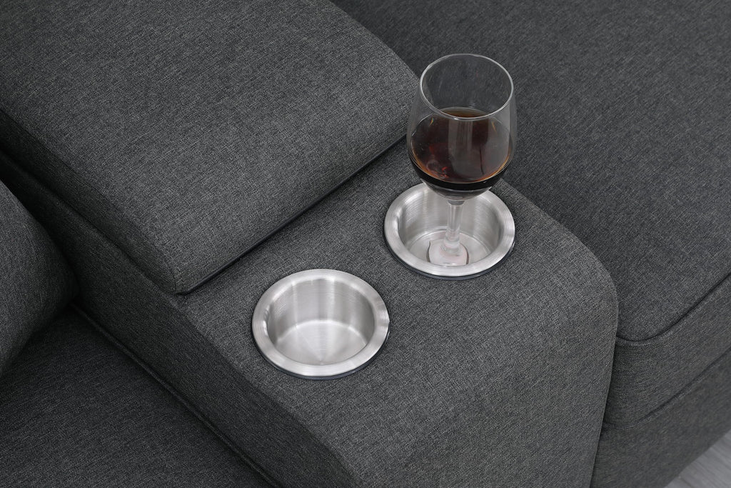 127" Modular Sectional Sofa with Movable Ottoman&Nailhead Trim Armrest, L-Shape Convertible Couch W/Cup Holder, USB