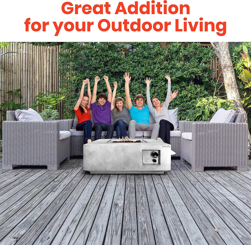 Outdoor Propane Fire Pit Table - CSA/ETL Certified Safe 40,000 Pulse Ignition Weatherproof Square Propane Gas Fire