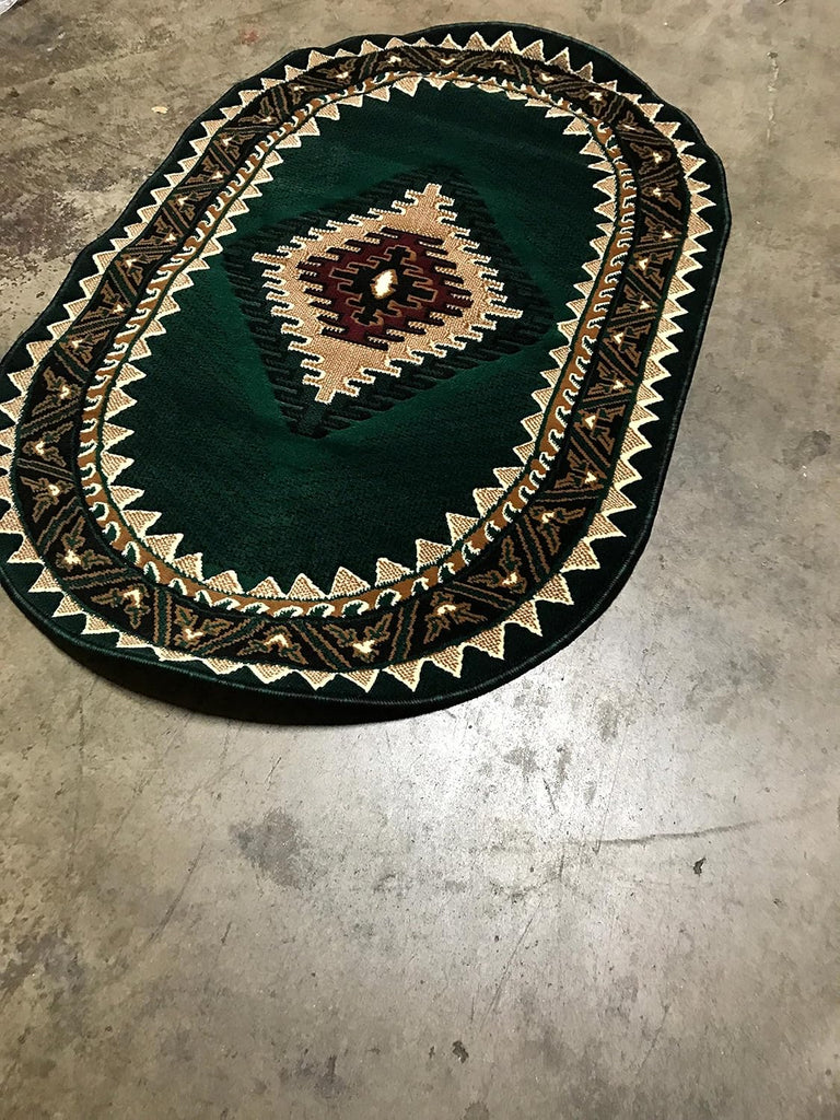 Southwest Native American Oval Area Rug Hunter Dark Green Design D143 (3 Feet X 4 Feet 7 Inch)