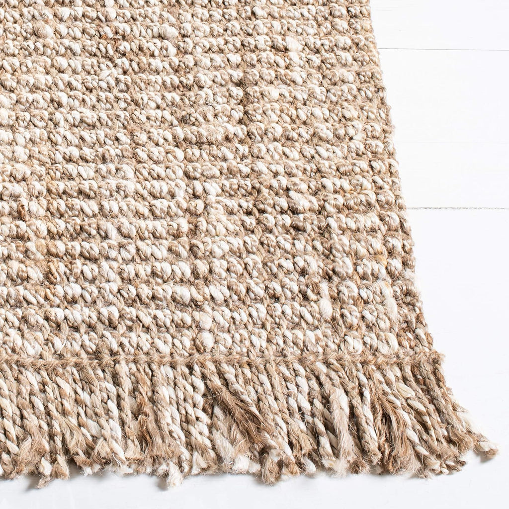 Natural Fiber Area Rug - 9' x 12', Grey & Beige, Handmade Woven Fringe Jute