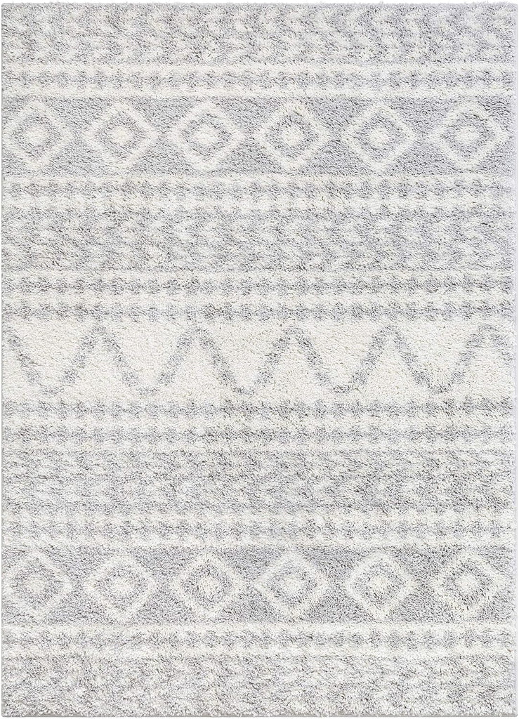 Madison Shag Cossima Grey Tribal Moroccan 5'3" x 7'3" Area Rug, Cream, 5 ft 3 in x 7 ft 3