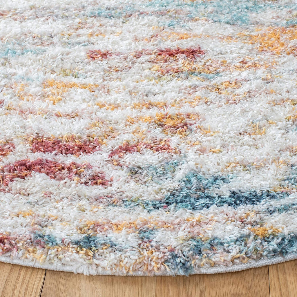 Calista Shag Collection Area Rug - 6'7" Square, Ivory & Beige, Moroccan Boho Design, Non-Shedding & Easy Care, 1-inch