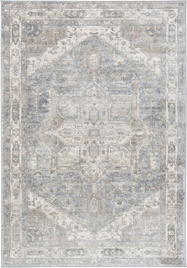 Brentwood Collection Area Rug - 5'3" x 7'6", Grey & Beige, Medallion Distressed Design, Non-Shedding & Easy Care