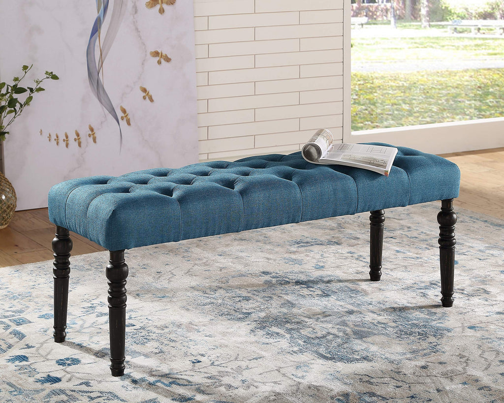 Leviton Urban Style Dark Washed Wood Dining Set: Table, 4 Chairs and Bench, Blue