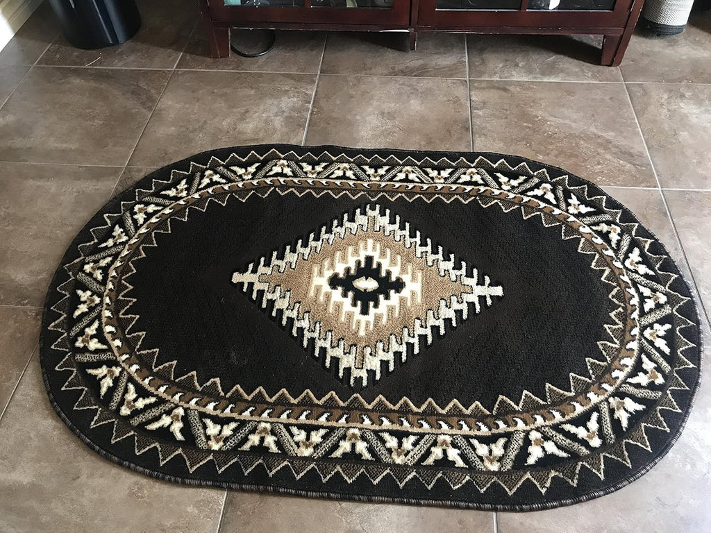 Southwest Native American Indian Oval Area Rug Chocolate Brown Design D143 (3 Feet X 4 Feet 7 Inch)