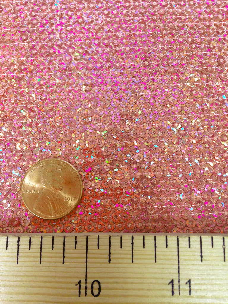 3mm Micro Mini Holographic Sequins on Stretch Polyester Spandex Jersey Fabric (Peach)