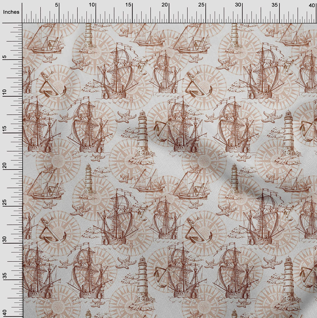Cotton Cambric Brown Fabric Nautical Prints Sewing Craft Projects Fabric Prints By Yard 42 Inch Wide