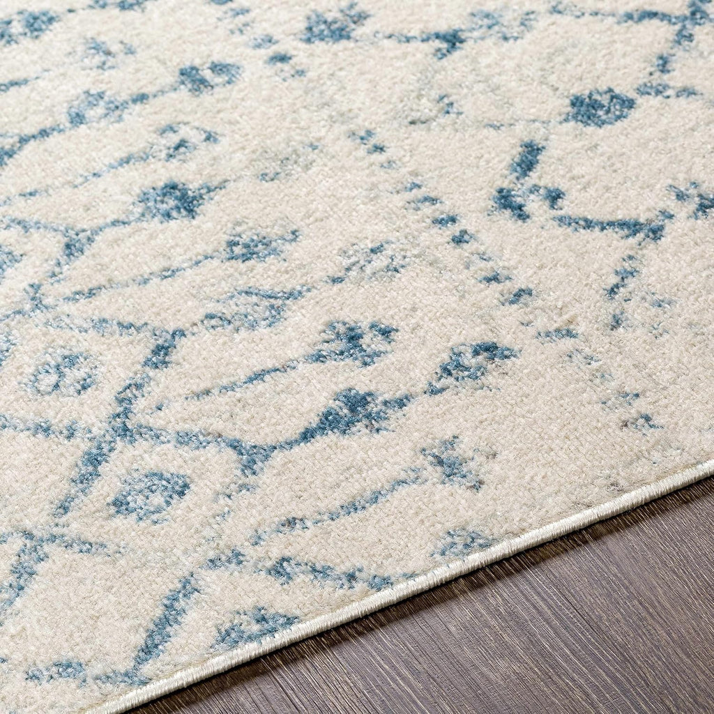Quincy Living Room, Bedroom Area Rug - Geometric Trellis Diamond Distressed Faded - Bohemian Transitional Tribal