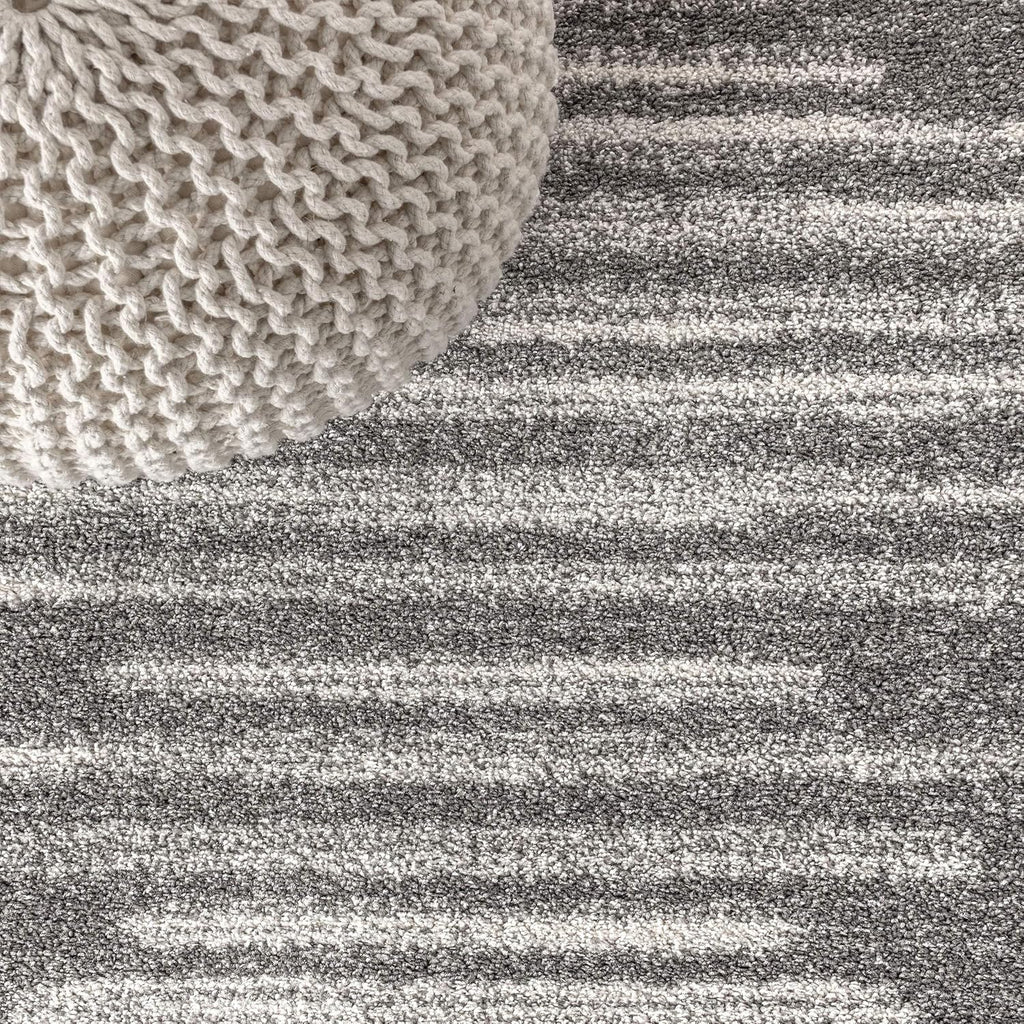 Aya Berber Stripe Geometric Gray/Cream Indoor Area Rug, Contemporary, Modern, Easy-Cleaning, Pet Friendly