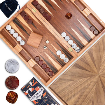 17 Inch Backgammon Sets for Adults. Beautiful Wood Inlaid Backgammon Board Game Set with Unique Checkers & Dice.