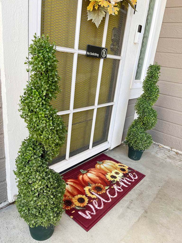 36" Artificial Boxwood Spiral Topiary Tree in Plastic Plant Pot - Decor, Indoor, Outdoor, Crafts, Offices - Set of 2