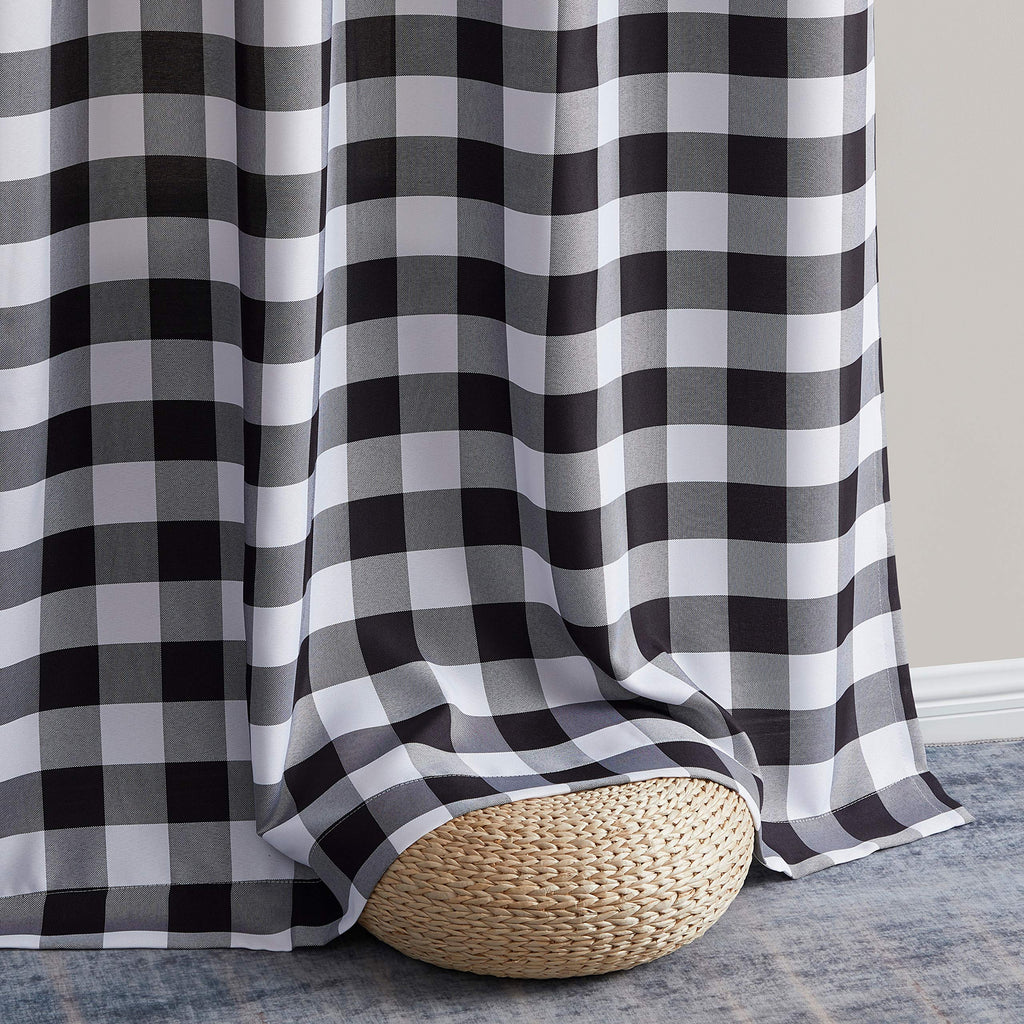 Hilltop Buffalo Check Textured Light Filtering Grommet Lightweight Window Curtains Drapery, 2 Panels (52 x 96 Inch