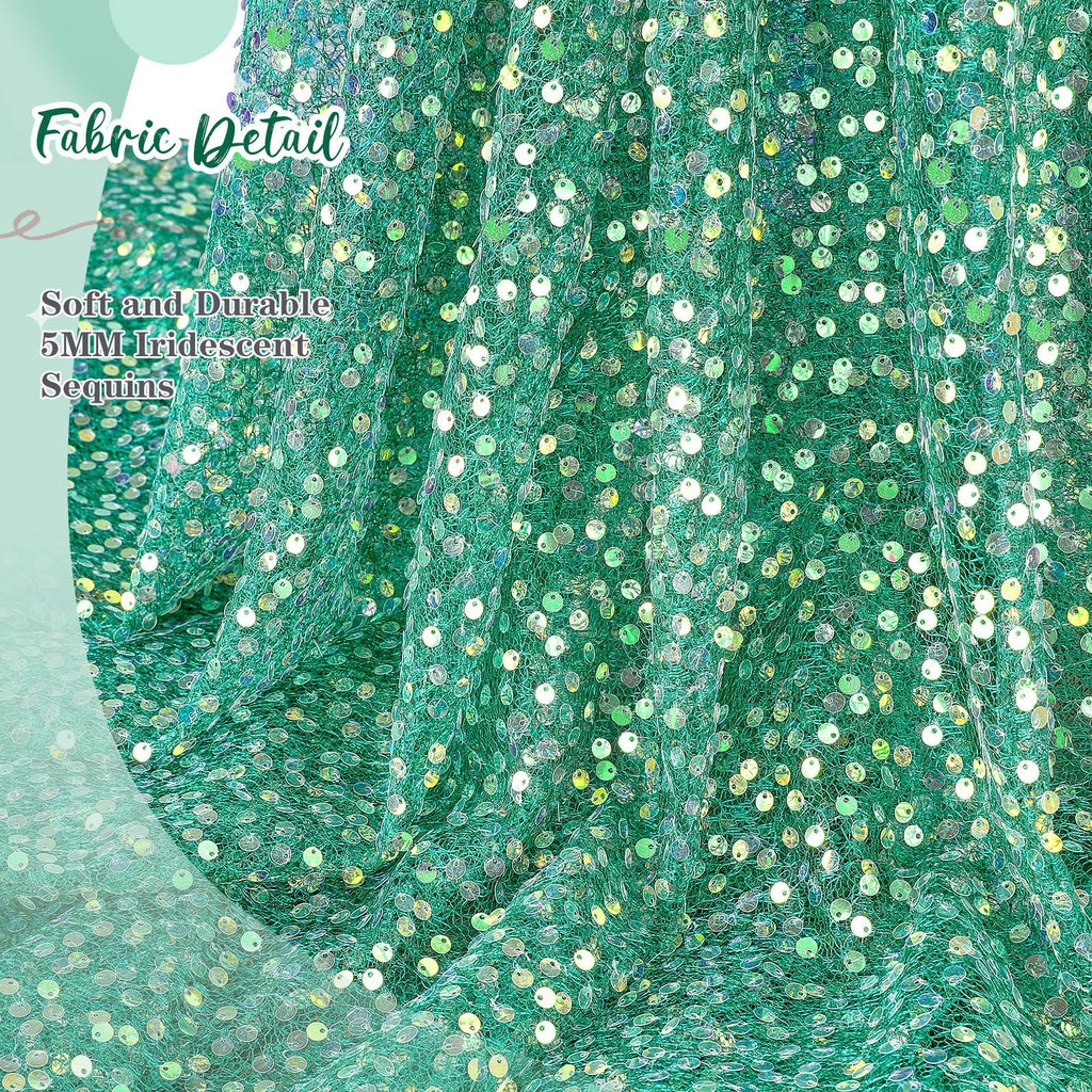 Dark Green Sequin Fabric 1 Yard Mermaid Glitter Mesh Fabric by The Yard